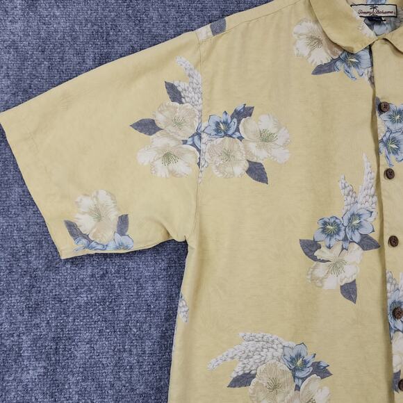 Tommy Bahama Shirt Mens Medium Yellow Silk Button Up Hawaiian Camp Loop Collar - Picture 7 of 16